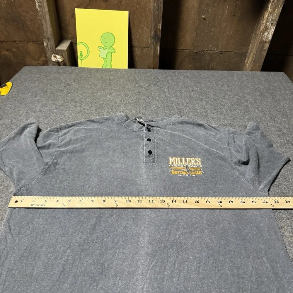 VTG‎ 90s Millers Custom Parts Henley Biker Shirt Mens XL Fader Grunge